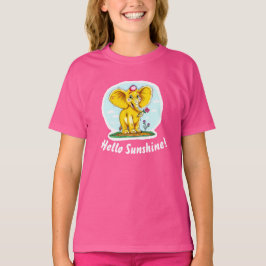 Hello Sunshine 女の子用ハッピーエレファントTシャツ Tシャツ