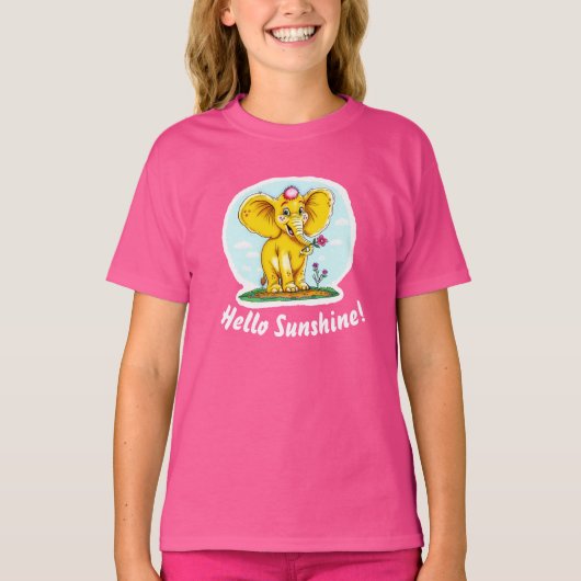Hello Sunshine 女の子用ハッピーエレファントTシャツ  Tシャツ (正面)