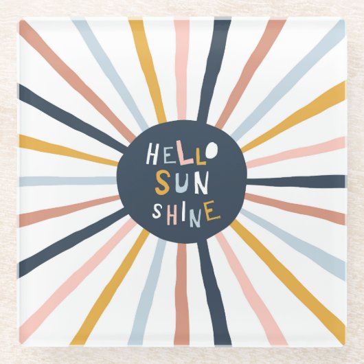 Hello Sunshine：子供カラフルっぽいタイポグラフィ ガラスコースター (正面)
