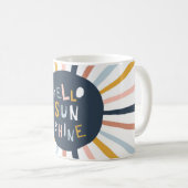 Hello Sunshine:子供カラフルっぽいタイポグラフィ コーヒーマグカップ (正面右)