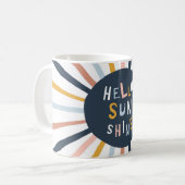 Hello Sunshine:子供カラフルっぽいタイポグラフィ コーヒーマグカップ (正面左)
