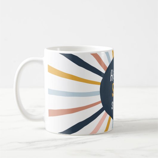 Hello Sunshine:子供カラフルっぽいタイポグラフィ コーヒーマグカップ (左)