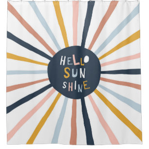 Hello Sunshine:子供カラフルっぽいタイポグラフィ シャワーカーテン