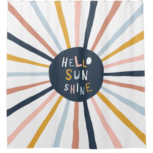 Hello Sunshine：子供カラフルっぽいタイポグラフィ シャワーカーテン (正面)