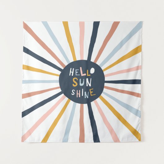 Hello Sunshine：子供カラフルっぽいタイポグラフィ タペストリー (正面)