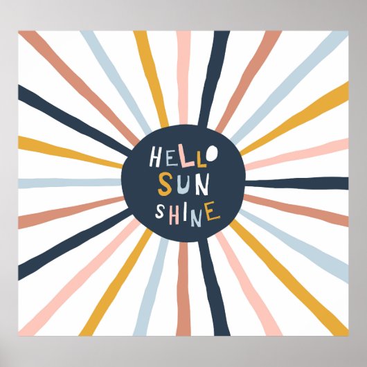 Hello Sunshine:子供カラフルっぽいタイポグラフィ ポスター (正面)
