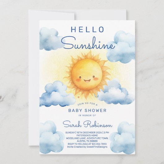 Hello Sunshine Baby Shower 招待状 (正面)