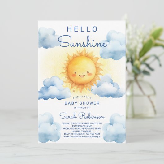 Hello Sunshine Baby Shower 招待状 (スタンド正面)
