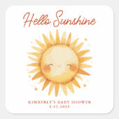 Hello Sunshine Boho Cute Sun Thank You Baby Shower スクエアシール (正面)