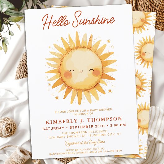 Hello Sunshine Boho Gender Neutral Baby Shower 招待状