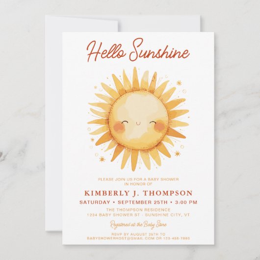 Hello Sunshine Boho Gender Neutral Baby Shower 招待状 (正面)