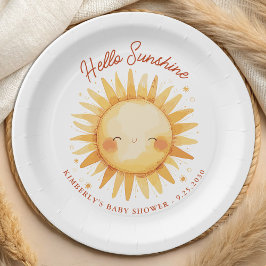 Hello Sunshine Boho Gender Neutral Sun Baby Shower ペーパープレート