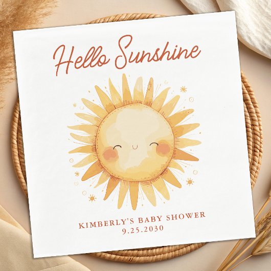 Hello Sunshine Boho Sun Gender Neutral Baby Shower スタンダードカクテルナプキン