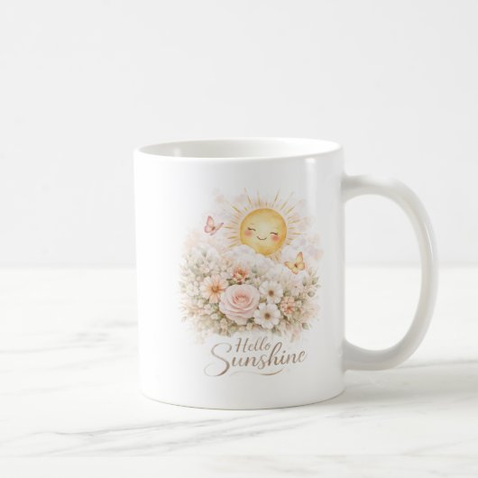 Hello Sunshine Design – Cute Sun and Floral  コーヒーマグカップ (右)
