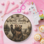 Hello Sweet Cheeks Rustic Bear Funny Lake Cabin ペーパープレート (パーティー)