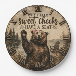 Hello Sweet Cheeks Rustic Bear Funny Lake Cabin ペーパープレート