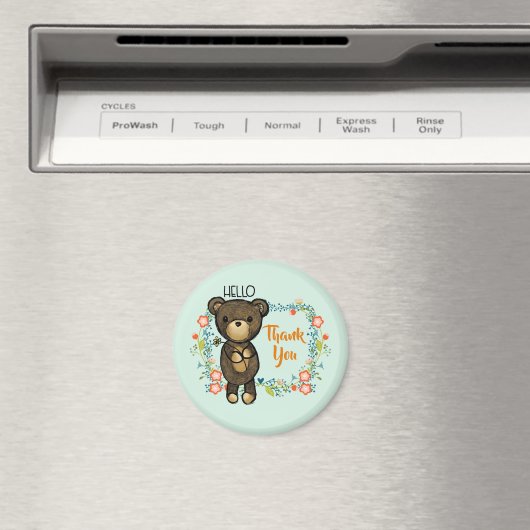 Hello Teddy Bear with Flowers Thank You マグネット (インサイチュ (食洗機))