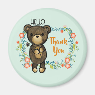 Hello Teddy Bear with Flowers Thank You マグネット