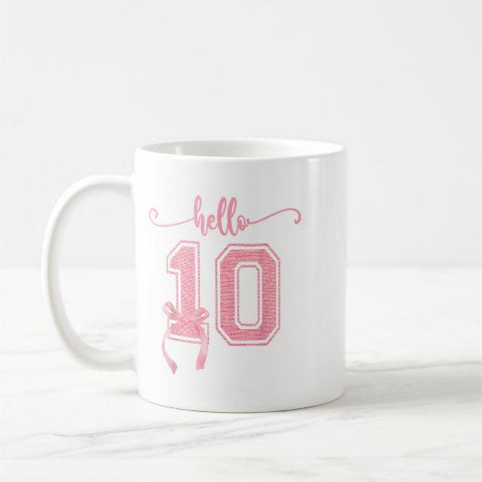 Hello Ten Double Digits Cute Coquette Bow 10th Bir コーヒーマグカップ (左)