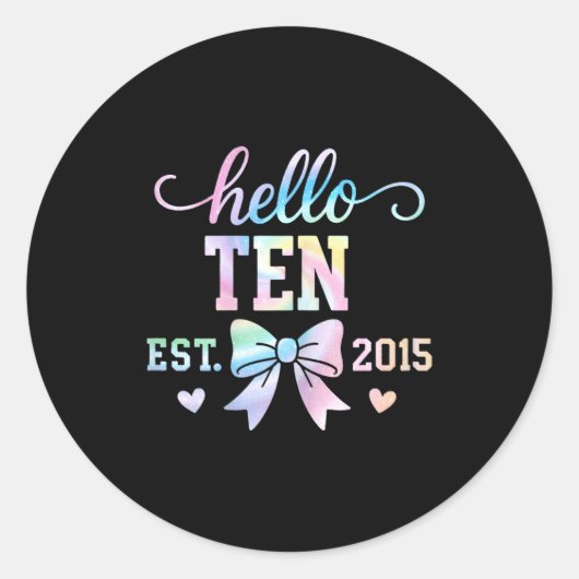 Hello Ten Est 2015 Coquette Bow 10th Birthday Girl ラウンドシール (正面)