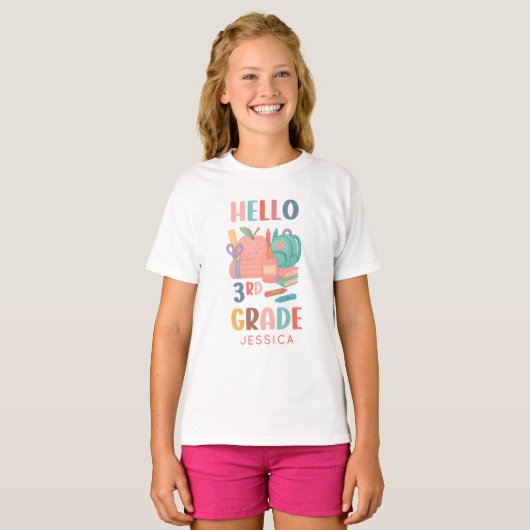 Hello Third Grade新学期キッズ Tシャツ (正面フル)