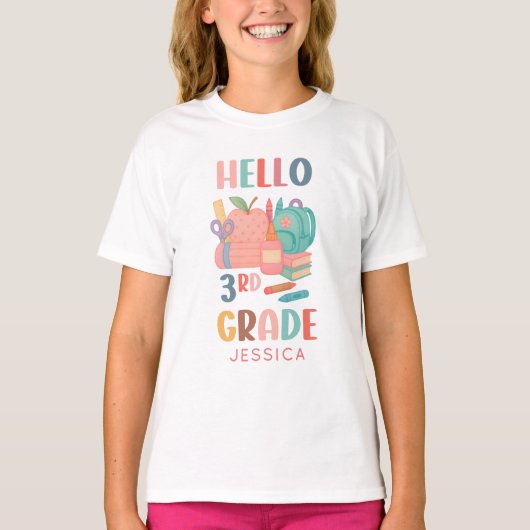 Hello Third Grade新学期キッズ Tシャツ (正面)