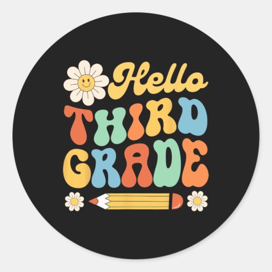Hello Third Grade新学期先生Kids ラウンドシール (正面)