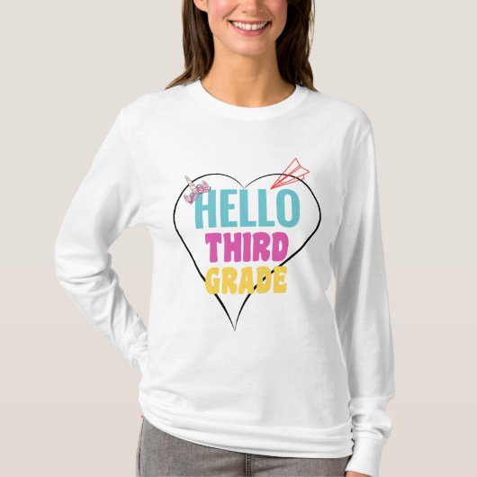 Hello Third Grade |カラフルデザイン(3年生) Tシャツ (正面)