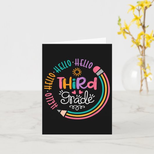 Hello Third Grade 3rd Grade Back To School Kids Te カード (黄色い花)