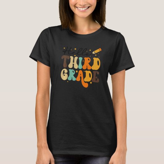 HELLO THIRD GRADE TEACHER KIDS BACK TO SCHOOL RETR Tシャツ (正面)