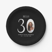 Hello Thirtyモノクロ写真30th Birthday ペーパープレート (正面)