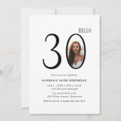 Hello Thirtyモノクロ写真30th Birthday 招待状 (正面)