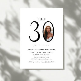 Hello Thirtyモノクロ写真30th Birthday 招待状