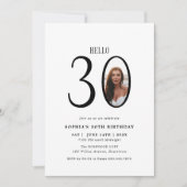Hello Thirtyモノクロ写真30th Birthday 招待状 (正面)