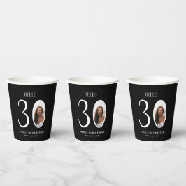Hello Thirtyモノクロ写真30th Birthday 紙コップ