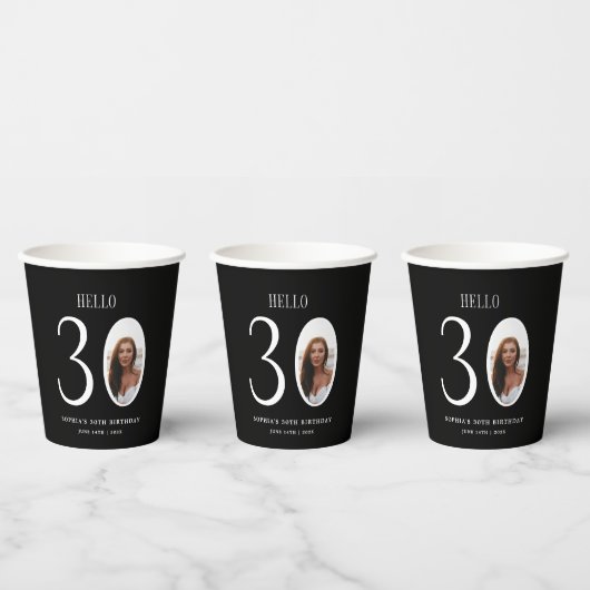 Hello Thirtyモノクロ写真30th Birthday 紙コップ (複数)