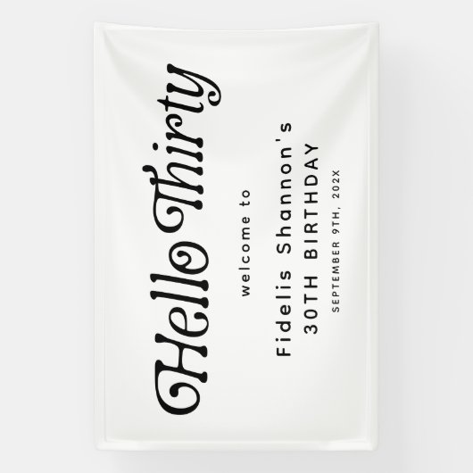 Hello Thirtyレトロ30th Birthday Welcome 横断幕 (縦)