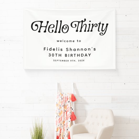 Hello Thirtyレトロ30th Birthday Welcome 横断幕 (インサイチュ)