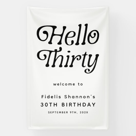 Hello Thirtyレトロ30th Birthday Welcome 横断幕 (縦)