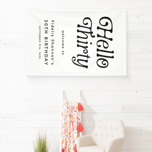 Hello Thirtyレトロ30th Birthday Welcome 横断幕 (インサイチュ)