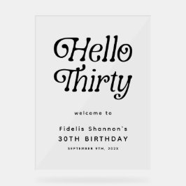 Hello Thirtyレトロ30th Birthday Welcome Sign アクリルサイン