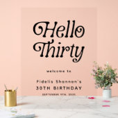 Hello Thirtyレトロ30th Birthday Welcome Sign アクリルサイン (ウェディング)