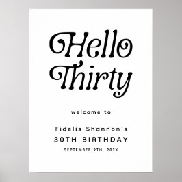 Hello Thirtyレトロ30th Birthday Welcome Sign ポスター