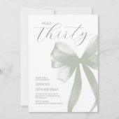 Hello Thirty エレガント Green Bow 30th Birthdayパーティー 招待状 (正面)