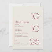 Hello Thirty モダンでシンプルな30歳の誕生日 招待状 (正面)