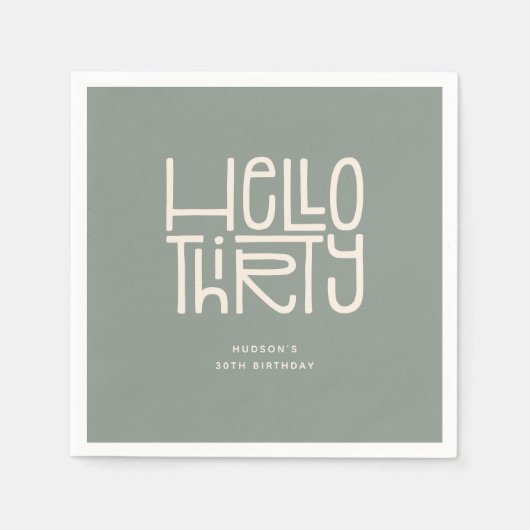 HELLO THIRTY モダンな30歳の誕生日 スタンダードカクテルナプキン (正面)