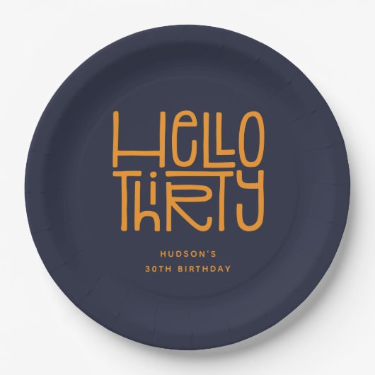 HELLO THIRTY モダンな30歳の誕生日 ペーパープレート (正面)
