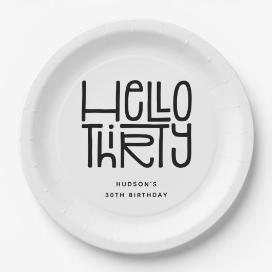 HELLO THIRTY モダンな30歳の誕生日 ペーパープレート (正面)