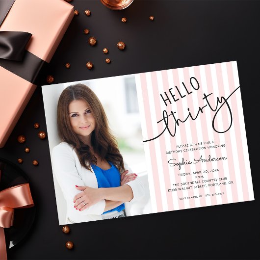 Hello Thirty モダンスクリプト 写真 30歳の誕生日 招待状