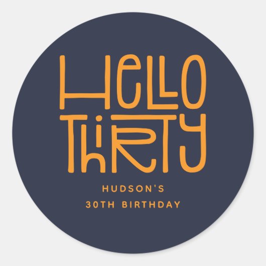 HELLO THIRTY モダン30歳の誕生日 ラウンドシール (正面)